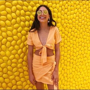 Orange Tie Front Crop Top